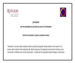 Statement on the Murders in Atlanta as an Act of Femicide